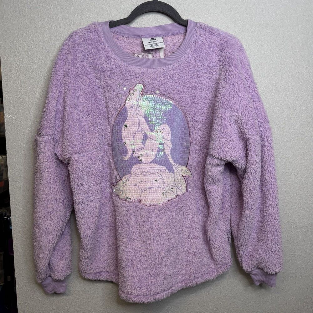 Disney The Little Mermaid Spirit Jersey Fuzzy Pullover Small Purple Sequence